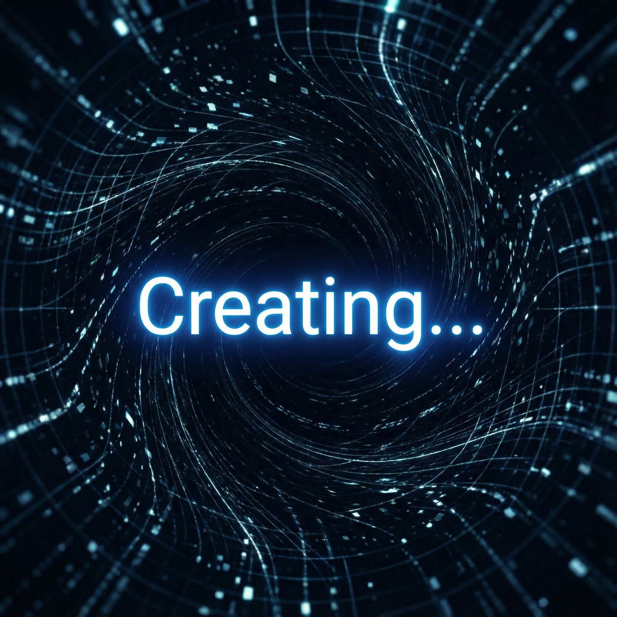 소용돌이치는 어두운 공간 한가운데 밝은 글자가 떠오르며 데이터의 흐름이 응집되는 장면