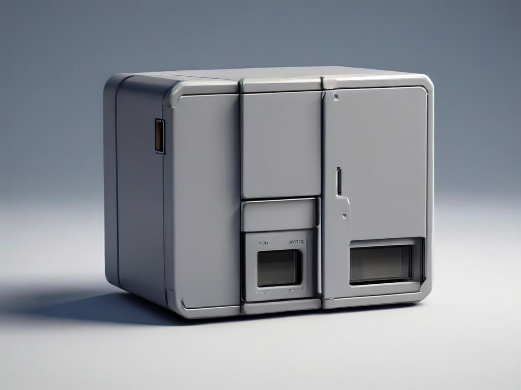 Portable storage drive with blank data blocks and a capacity gauge on a matte gray surface.
